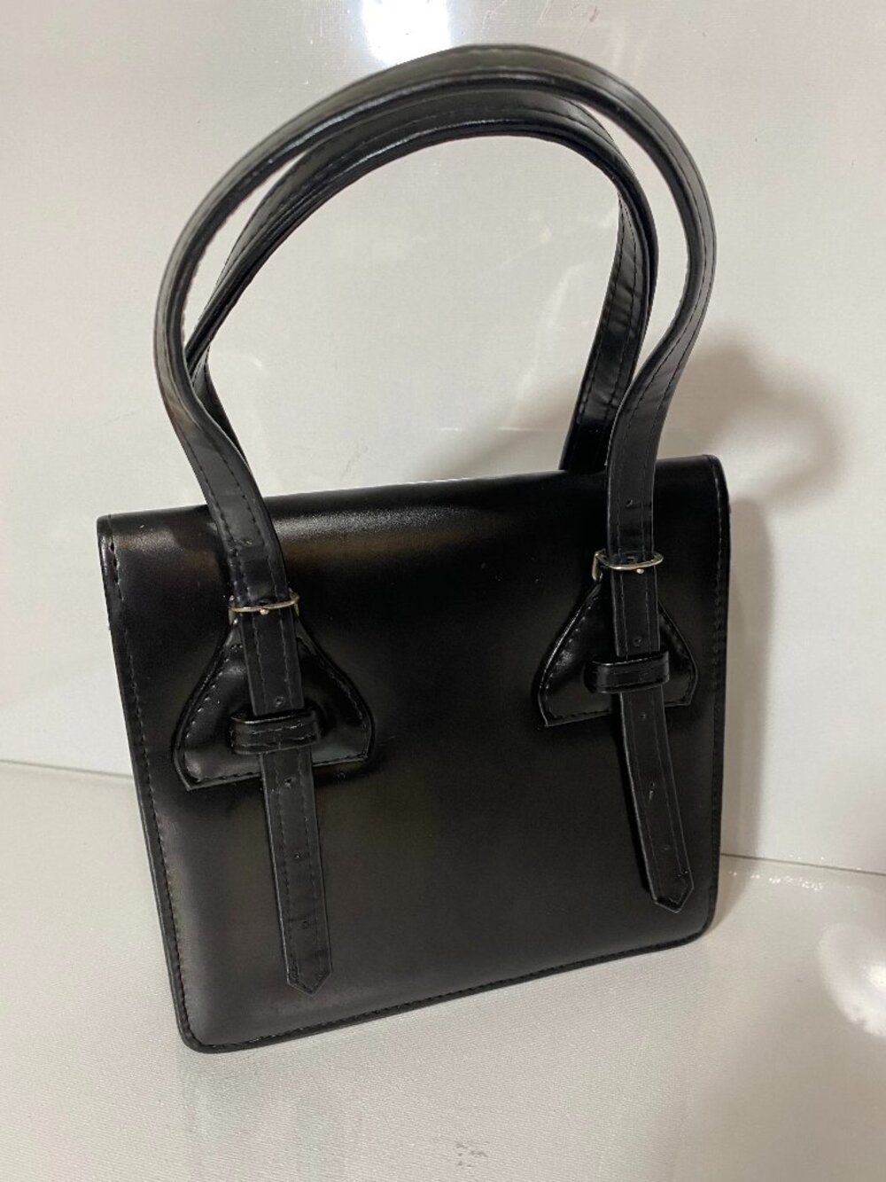 VINTAGE Black Horse Head Top Handle Handbag Structured Equestrian Purse 7" - Picture 2 of 8